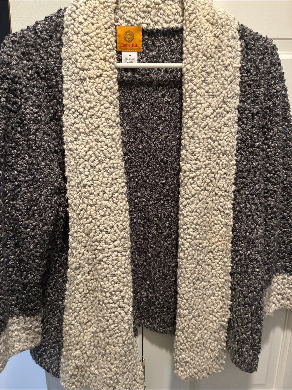 Ruby Rd. Two-Tone Bouclé Open Front Jacket in Gray and Cream